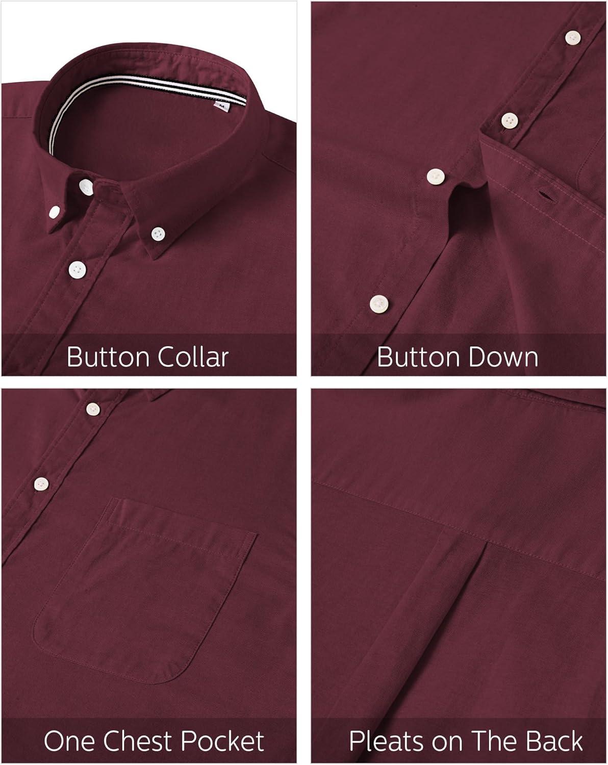 imageJVER Mens Oxford Shirt Solid Casual Button Down Collar Shirts Long Sleeve Dress Shirts with PocketBurgundy