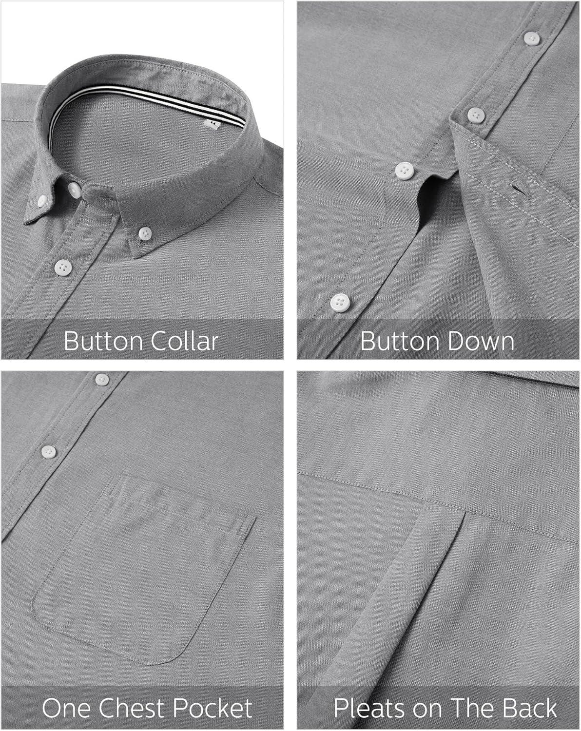 imageJVER Mens Oxford Shirt Solid Casual Button Down Collar Shirts Long Sleeve Dress Shirts with PocketCharcoal Grey