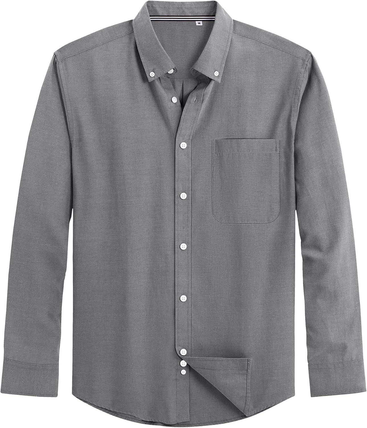 imageJVER Mens Oxford Shirt Solid Casual Button Down Collar Shirts Long Sleeve Dress Shirts with PocketCharcoal Grey