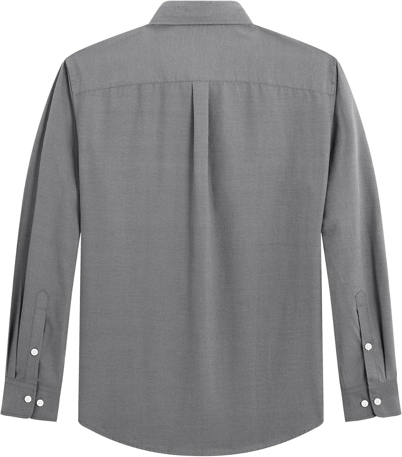 imageJVER Mens Oxford Shirt Solid Casual Button Down Collar Shirts Long Sleeve Dress Shirts with PocketCharcoal Grey