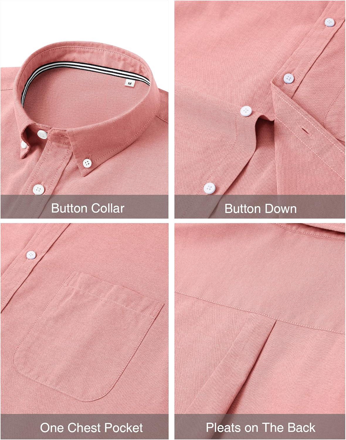 imageJVER Mens Oxford Shirt Solid Casual Button Down Collar Shirts Long Sleeve Dress Shirts with PocketCoral