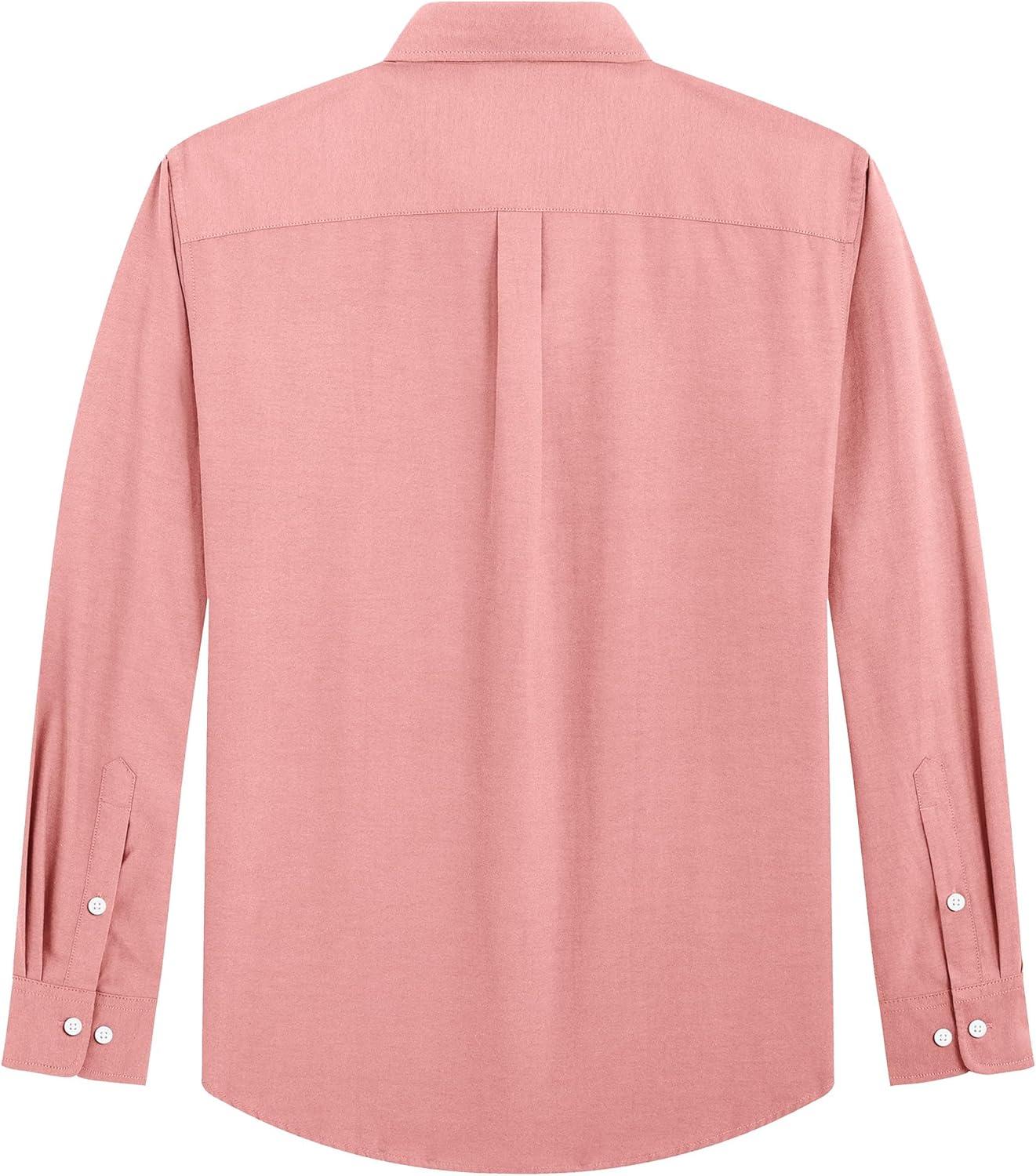 imageJVER Mens Oxford Shirt Solid Casual Button Down Collar Shirts Long Sleeve Dress Shirts with PocketCoral