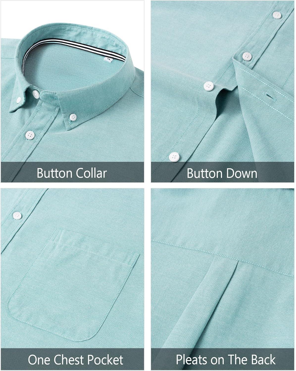 imageJVER Mens Oxford Shirt Solid Casual Button Down Collar Shirts Long Sleeve Dress Shirts with PocketDark Green