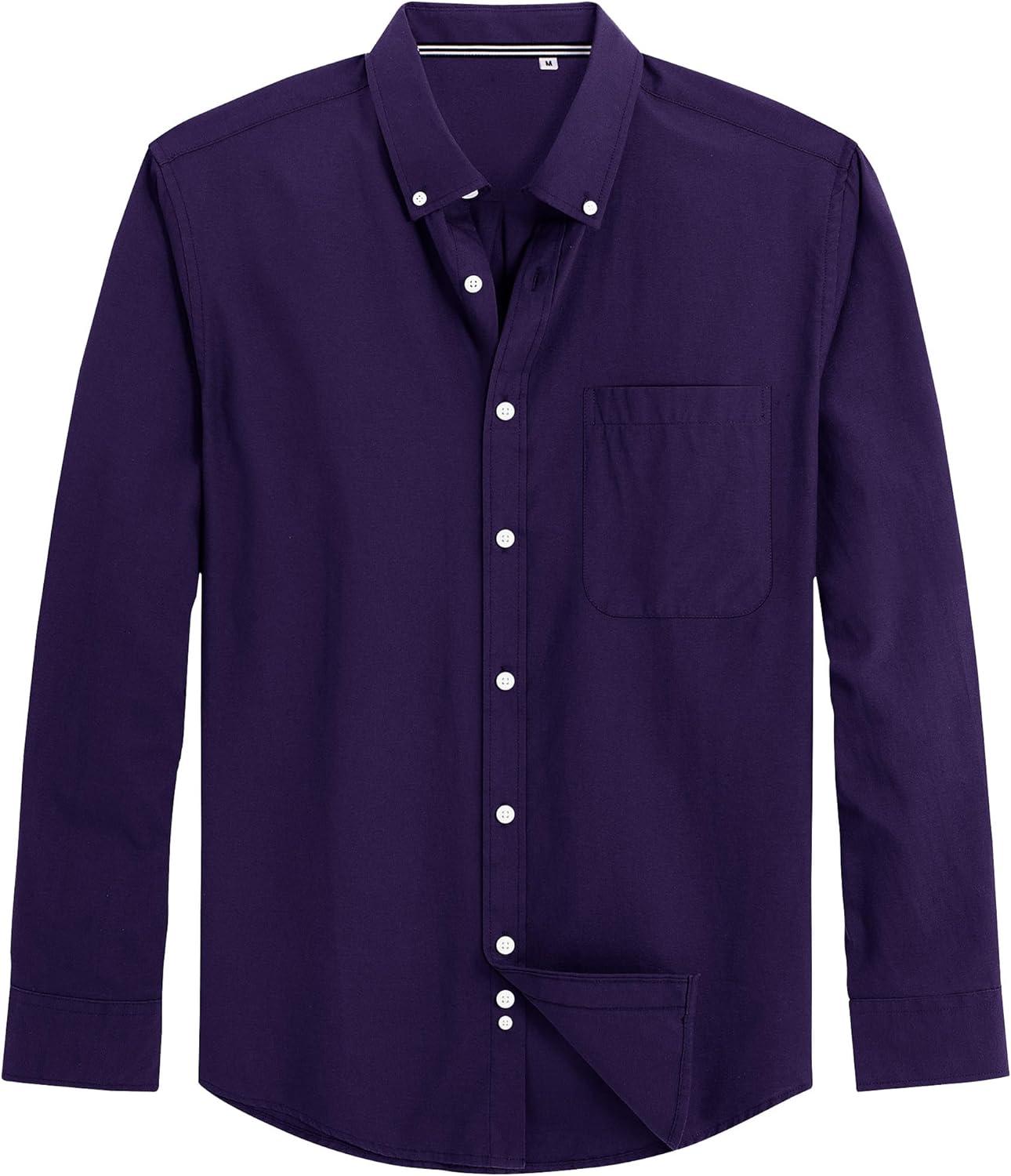 imageJVER Mens Oxford Shirt Solid Casual Button Down Collar Shirts Long Sleeve Dress Shirts with PocketDark Purple