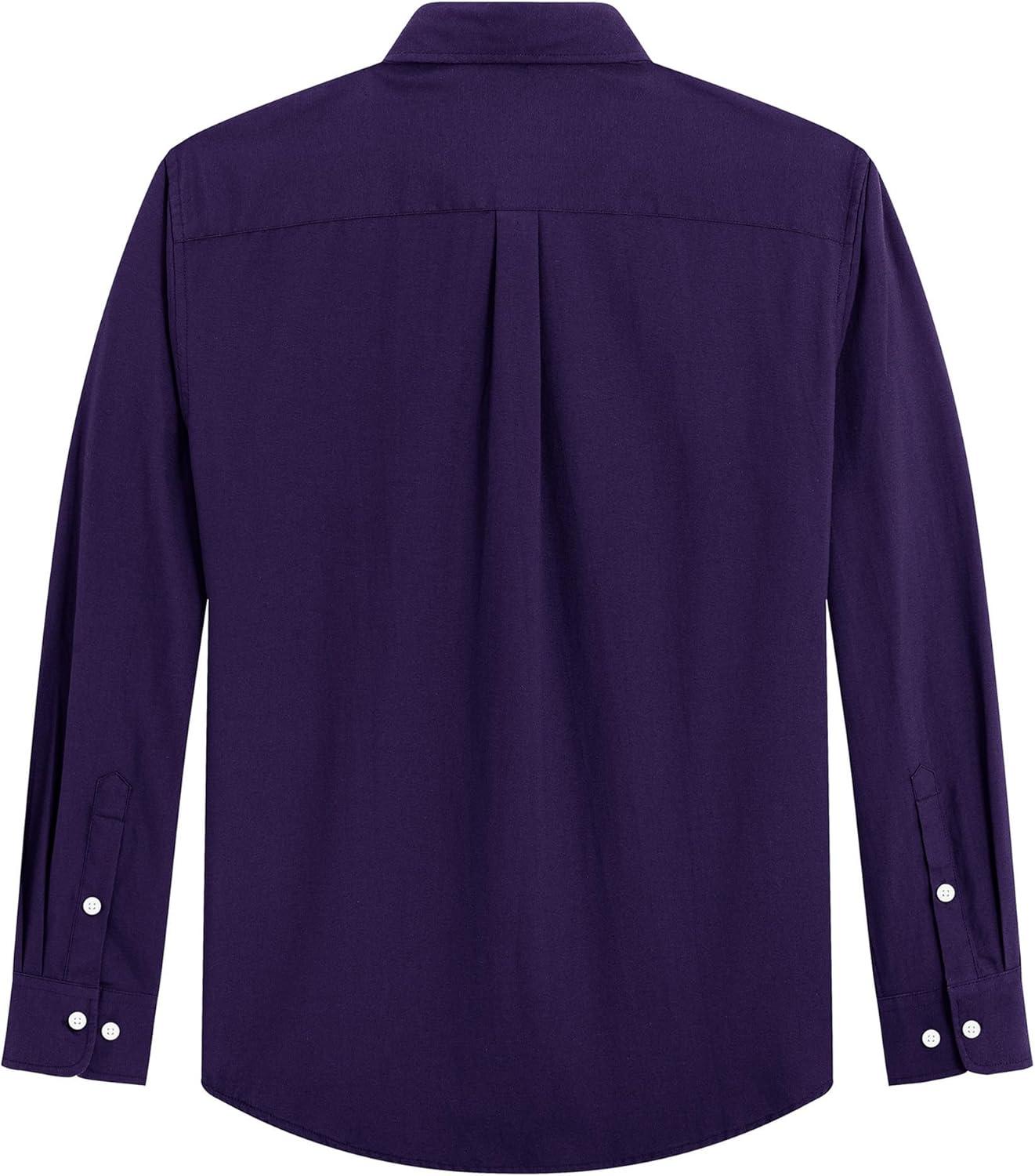 imageJVER Mens Oxford Shirt Solid Casual Button Down Collar Shirts Long Sleeve Dress Shirts with PocketDark Purple