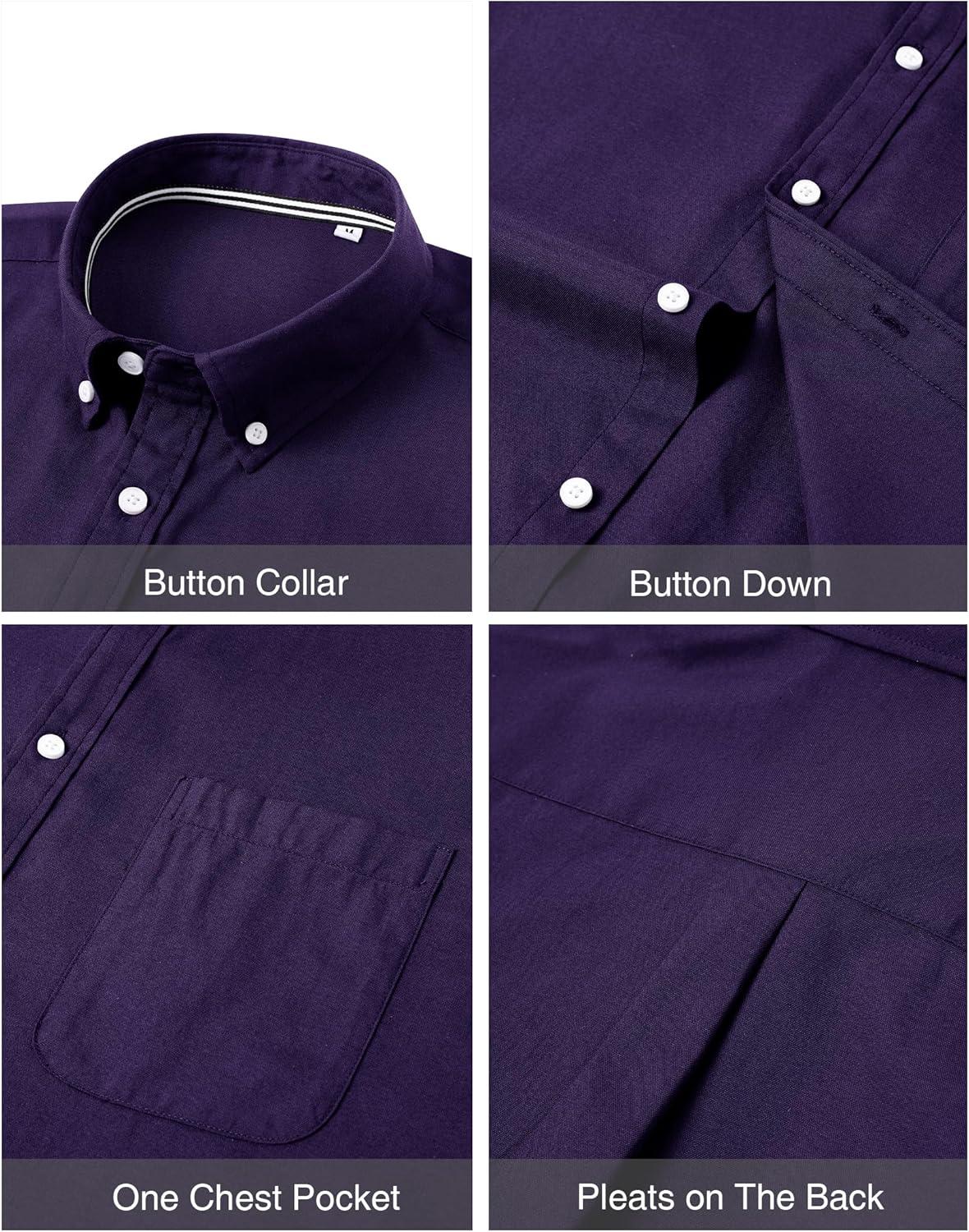 imageJVER Mens Oxford Shirt Solid Casual Button Down Collar Shirts Long Sleeve Dress Shirts with PocketDark Purple