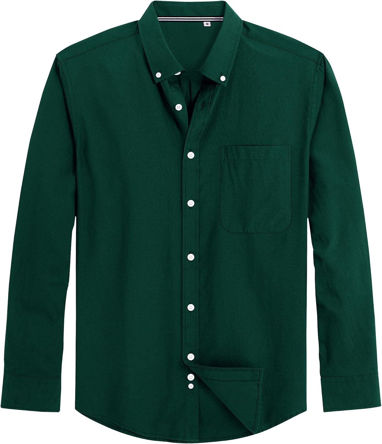 imageJVER Mens Oxford Shirt Solid Casual Button Down Collar Shirts Long Sleeve Dress Shirts with PocketGreen