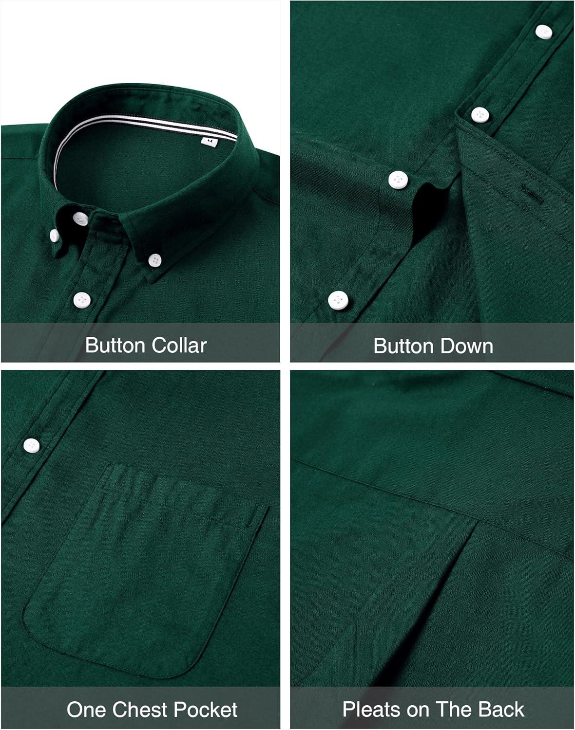 imageJVER Mens Oxford Shirt Solid Casual Button Down Collar Shirts Long Sleeve Dress Shirts with PocketGreen