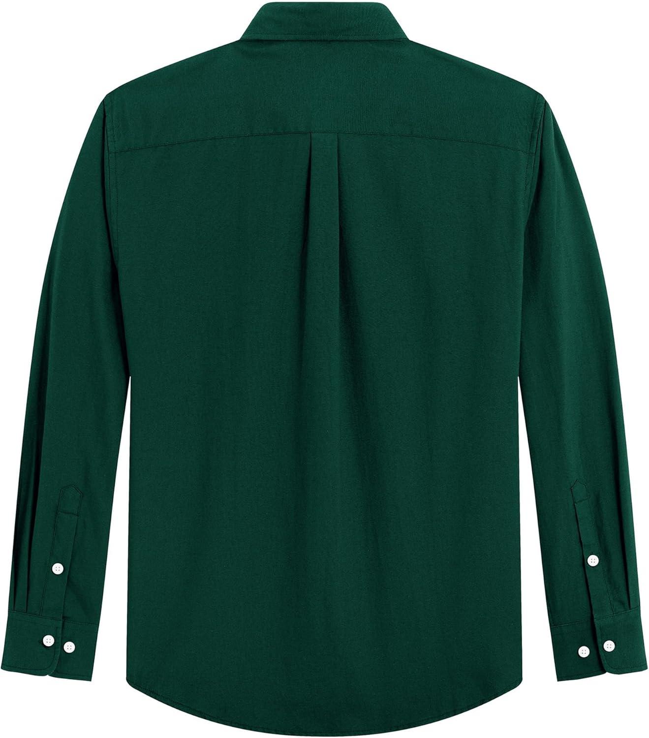 imageJVER Mens Oxford Shirt Solid Casual Button Down Collar Shirts Long Sleeve Dress Shirts with PocketGreen