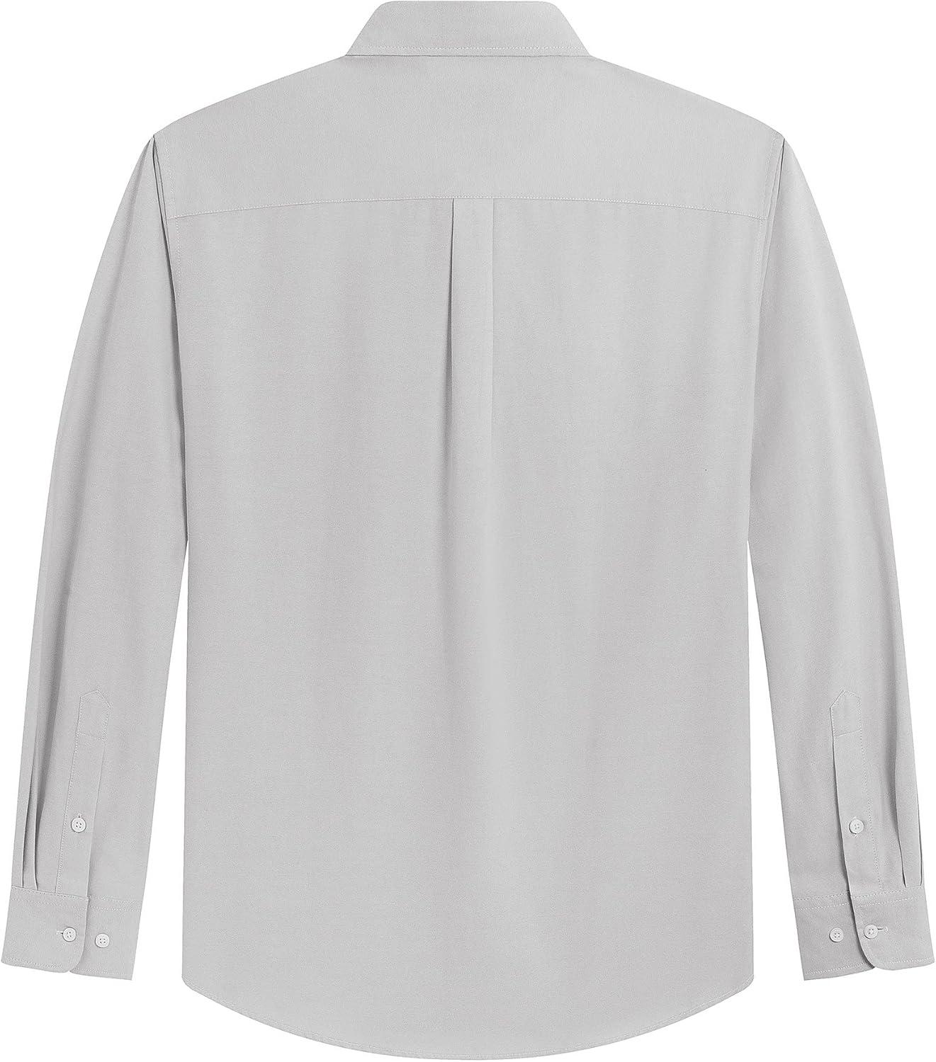 imageJVER Mens Oxford Shirt Solid Casual Button Down Collar Shirts Long Sleeve Dress Shirts with PocketGrey