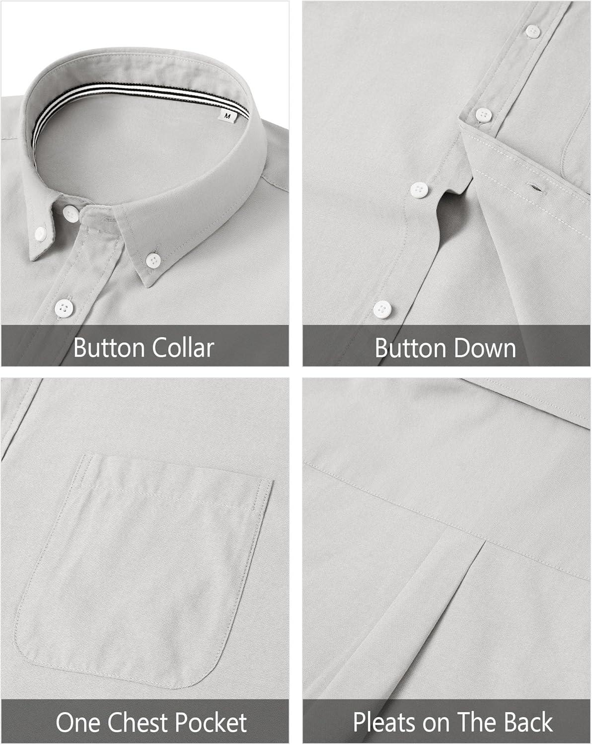 imageJVER Mens Oxford Shirt Solid Casual Button Down Collar Shirts Long Sleeve Dress Shirts with PocketGrey