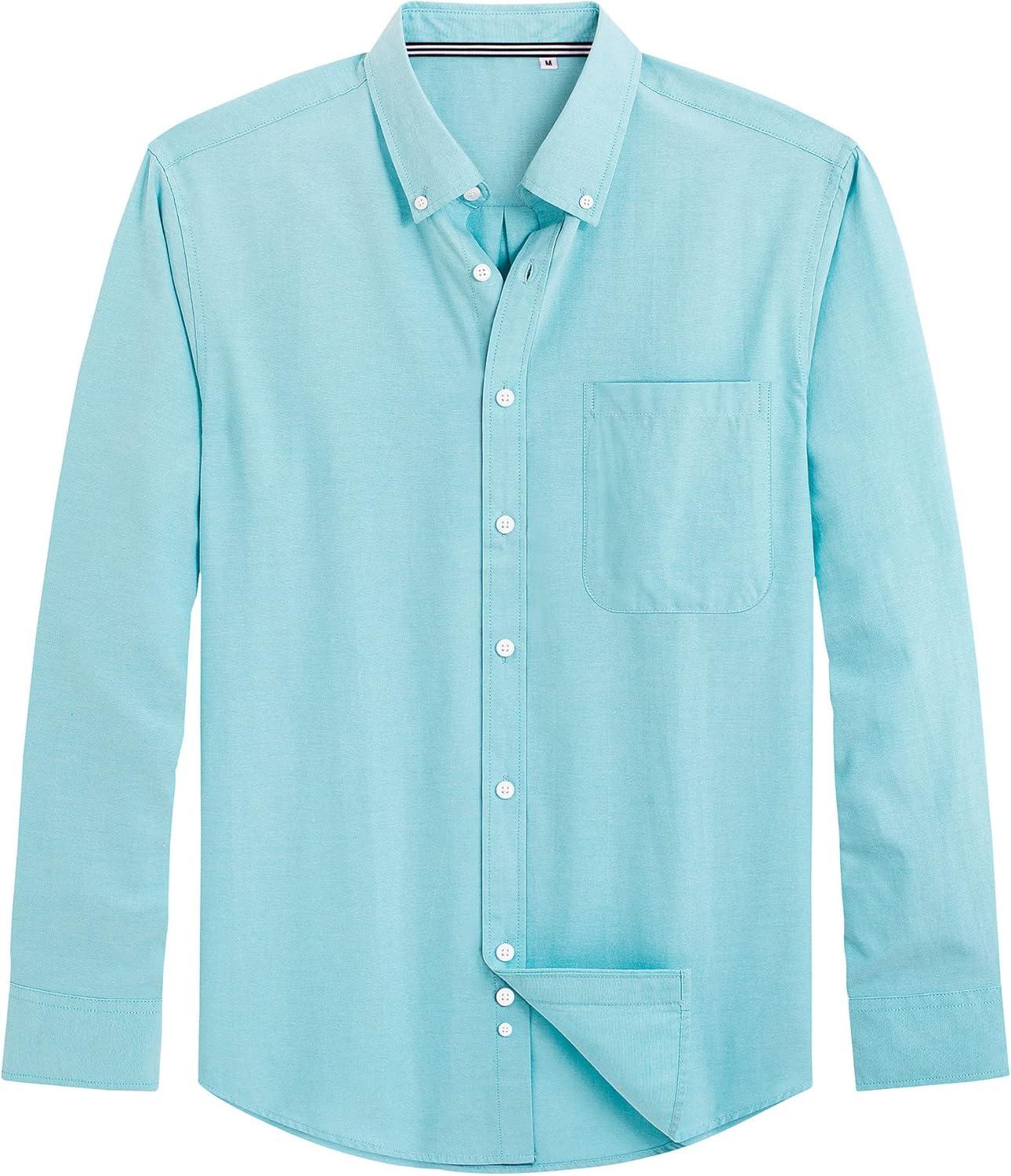 imageJVER Mens Oxford Shirt Solid Casual Button Down Collar Shirts Long Sleeve Dress Shirts with PocketLake Blue