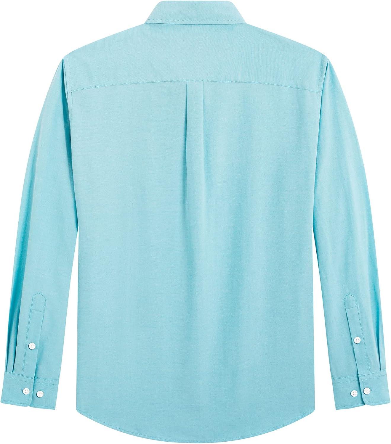 imageJVER Mens Oxford Shirt Solid Casual Button Down Collar Shirts Long Sleeve Dress Shirts with PocketLake Blue