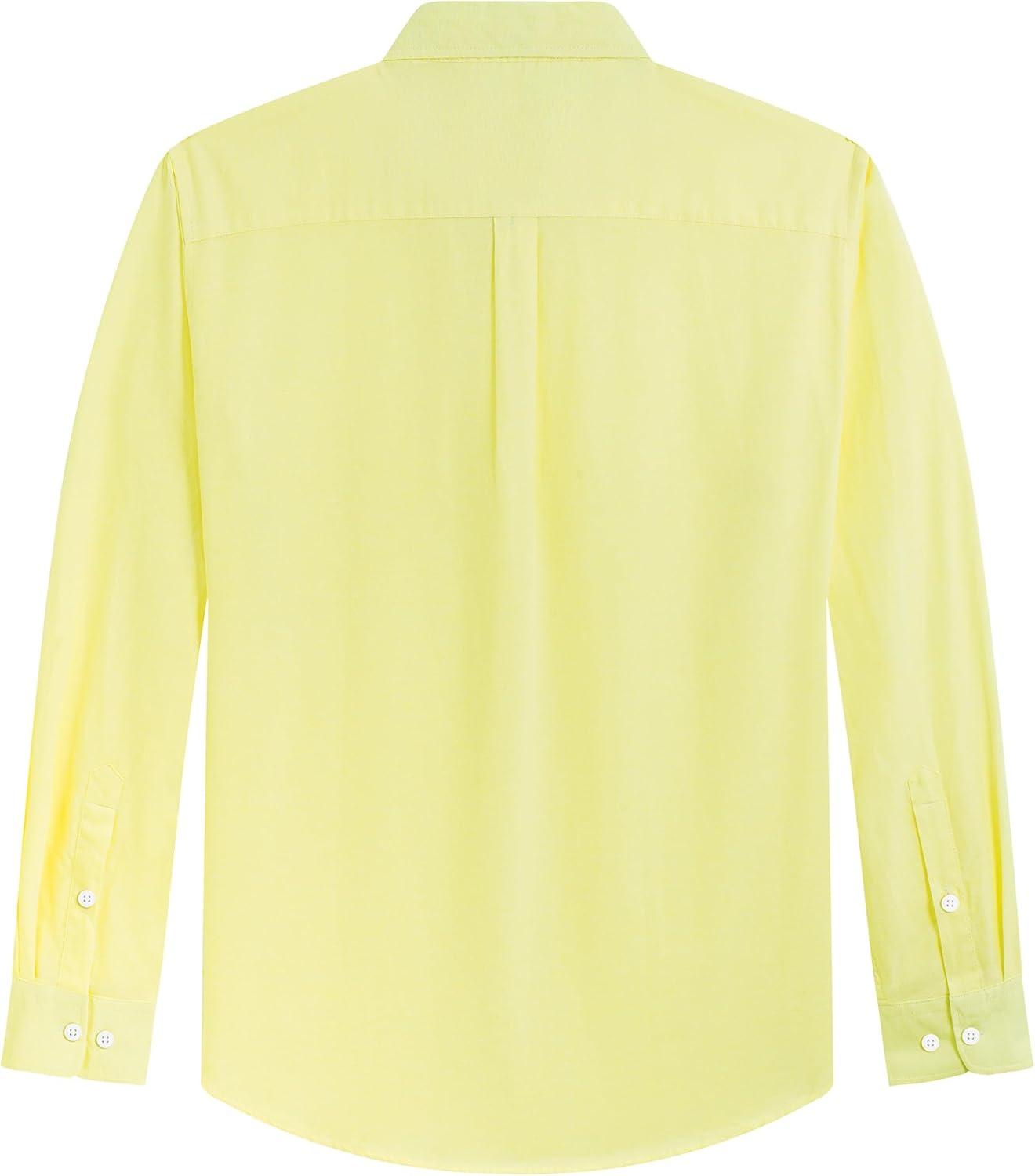 imageJVER Mens Oxford Shirt Solid Casual Button Down Collar Shirts Long Sleeve Dress Shirts with PocketLemon Yellow