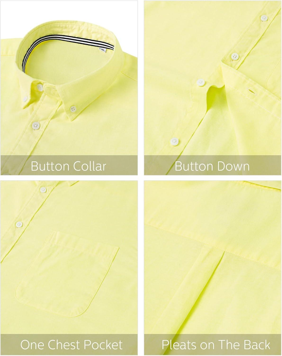 imageJVER Mens Oxford Shirt Solid Casual Button Down Collar Shirts Long Sleeve Dress Shirts with PocketLemon Yellow
