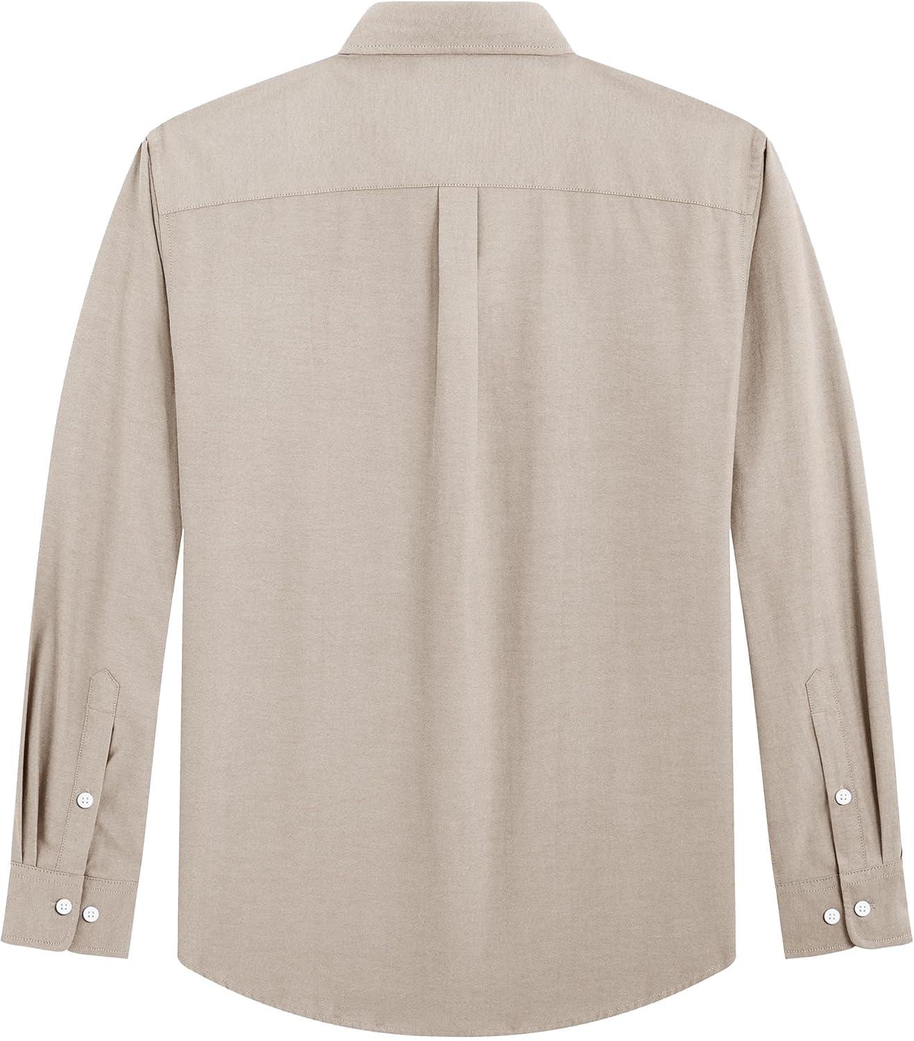 imageJVER Mens Oxford Shirt Solid Casual Button Down Collar Shirts Long Sleeve Dress Shirts with PocketLight Brown
