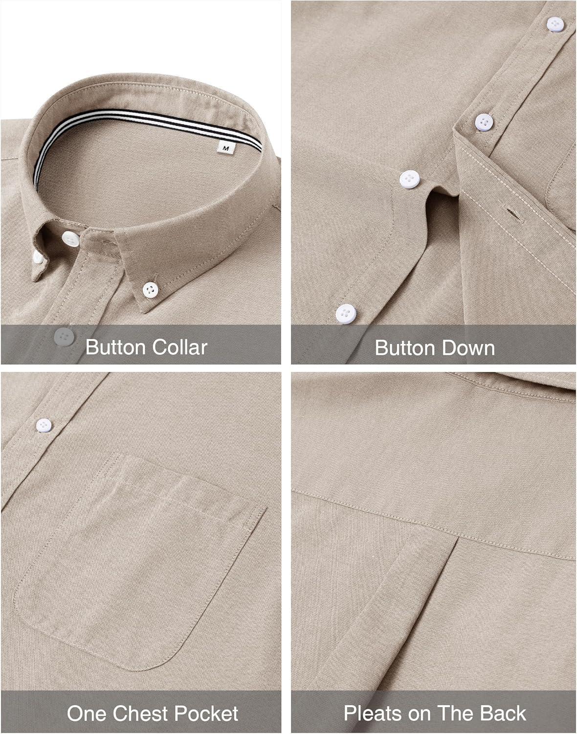 imageJVER Mens Oxford Shirt Solid Casual Button Down Collar Shirts Long Sleeve Dress Shirts with PocketLight Brown