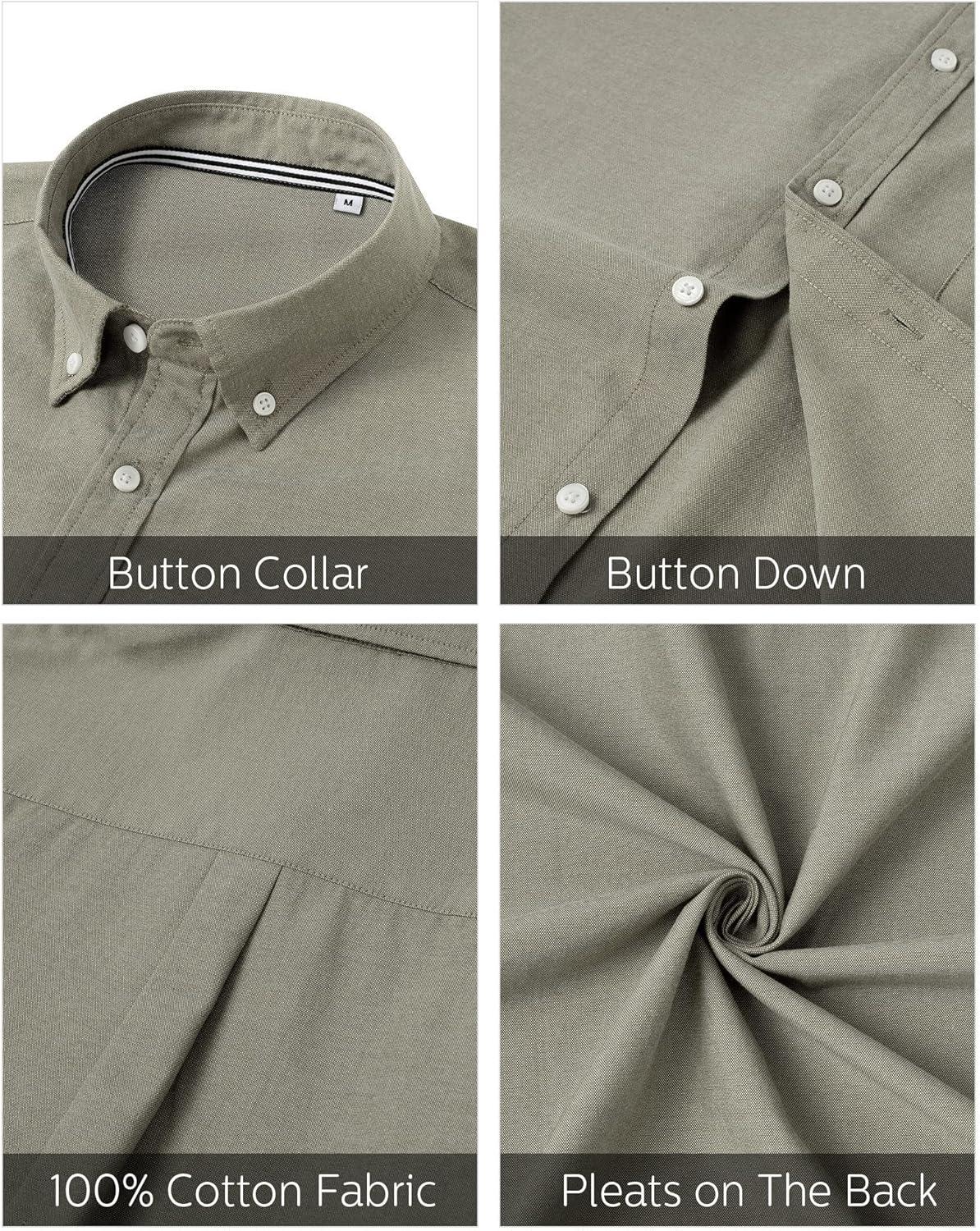 imageJVER Mens Oxford Shirt Solid Casual Button Down Collar Shirts Long Sleeve Dress Shirts with PocketLight Olive Green