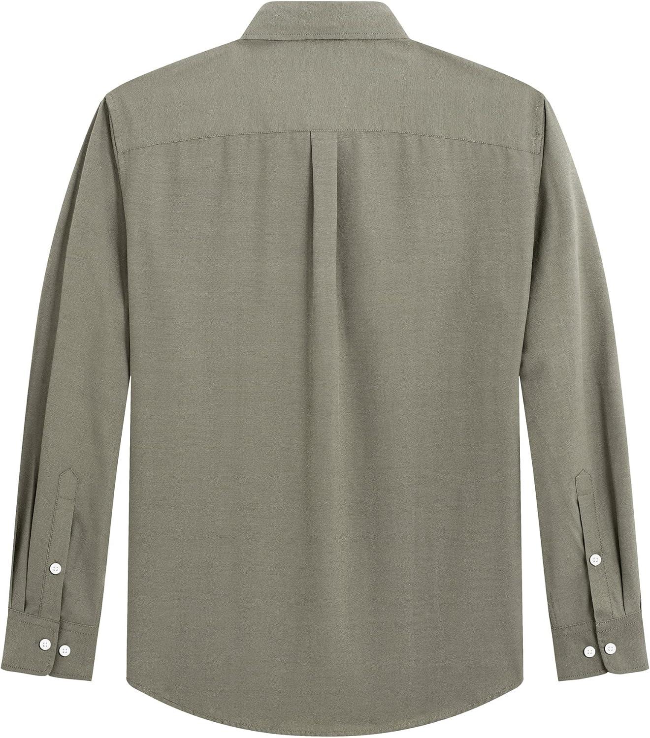 imageJVER Mens Oxford Shirt Solid Casual Button Down Collar Shirts Long Sleeve Dress Shirts with PocketLight Olive Green