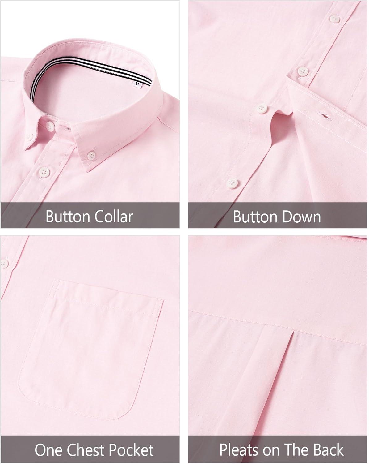 imageJVER Mens Oxford Shirt Solid Casual Button Down Collar Shirts Long Sleeve Dress Shirts with PocketLight Pink