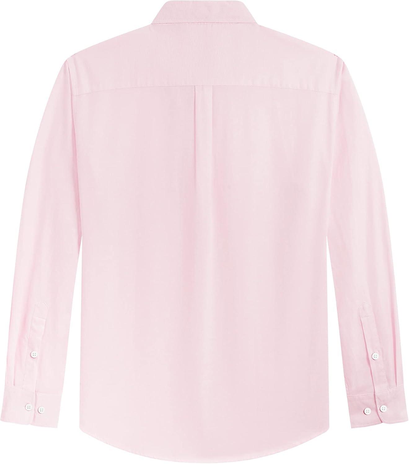 imageJVER Mens Oxford Shirt Solid Casual Button Down Collar Shirts Long Sleeve Dress Shirts with PocketLight Pink