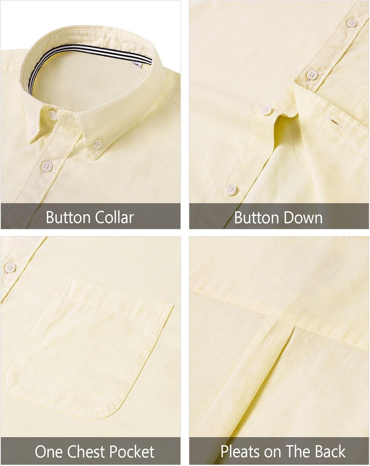 imageJVER Mens Oxford Shirt Solid Casual Button Down Collar Shirts Long Sleeve Dress Shirts with PocketLight Yellow