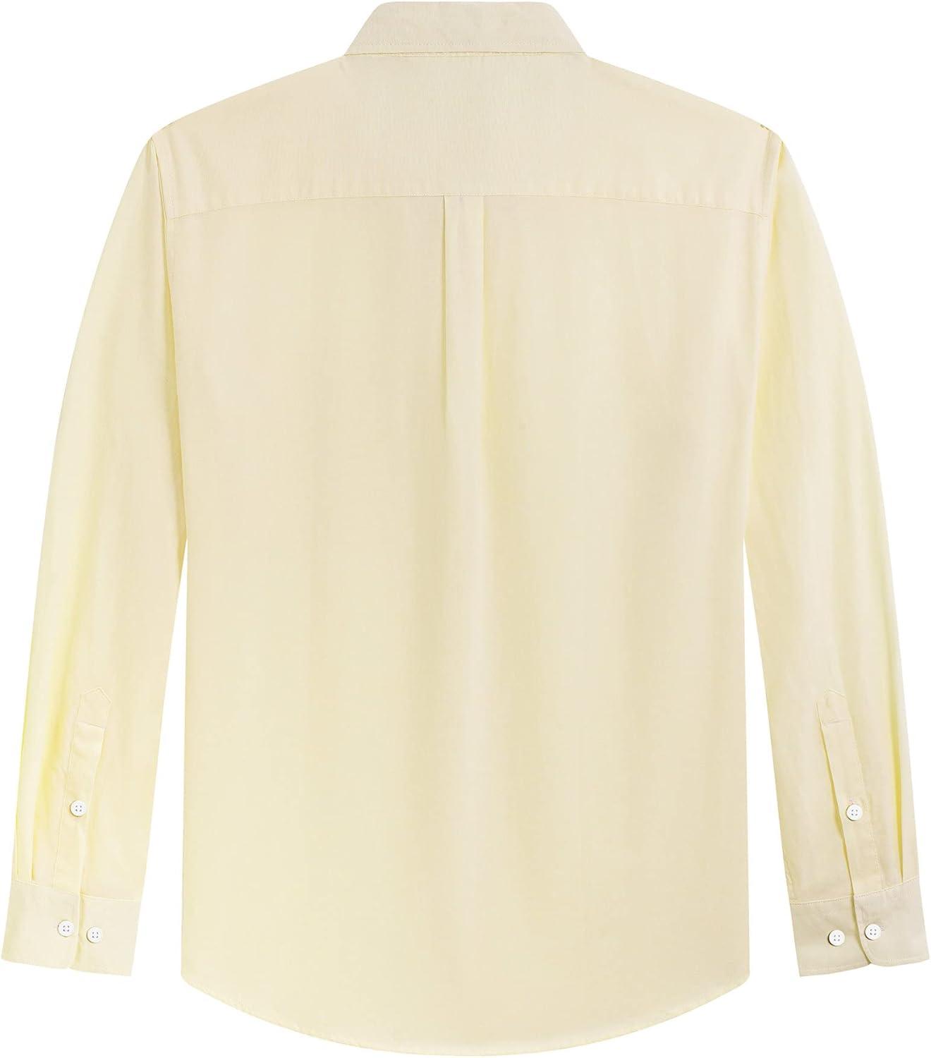 imageJVER Mens Oxford Shirt Solid Casual Button Down Collar Shirts Long Sleeve Dress Shirts with PocketLight Yellow