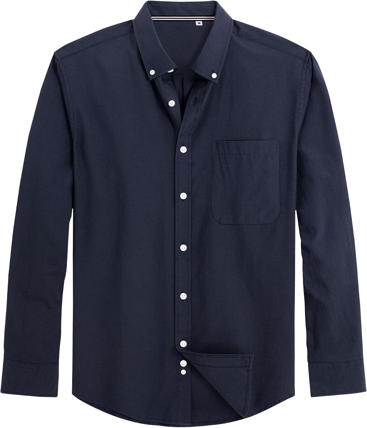 imageJVER Mens Oxford Shirt Solid Casual Button Down Collar Shirts Long Sleeve Dress Shirts with PocketNavy Blue