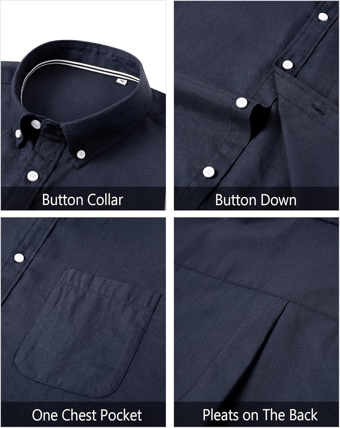 imageJVER Mens Oxford Shirt Solid Casual Button Down Collar Shirts Long Sleeve Dress Shirts with PocketNavy Blue