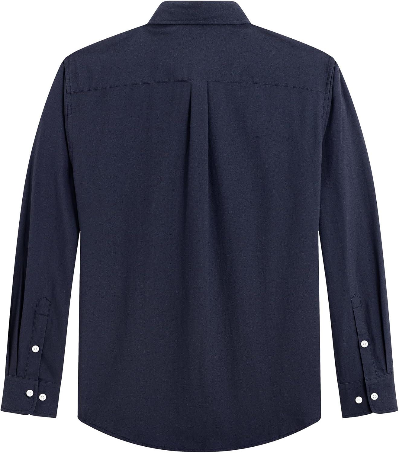 imageJVER Mens Oxford Shirt Solid Casual Button Down Collar Shirts Long Sleeve Dress Shirts with PocketNavy Blue