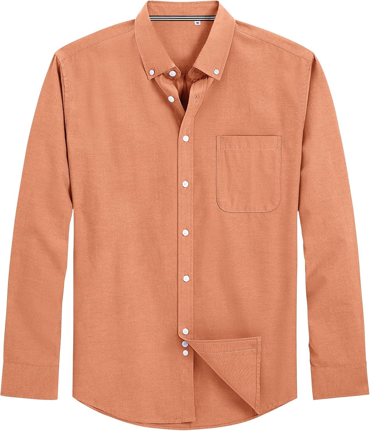 imageJVER Mens Oxford Shirt Solid Casual Button Down Collar Shirts Long Sleeve Dress Shirts with PocketOrange