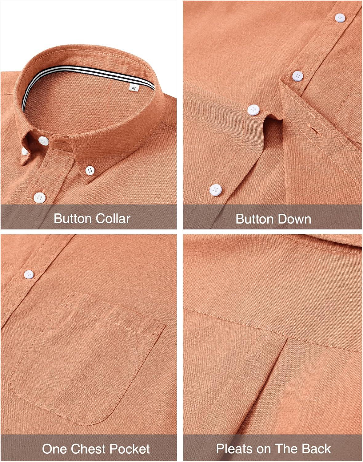 imageJVER Mens Oxford Shirt Solid Casual Button Down Collar Shirts Long Sleeve Dress Shirts with PocketOrange