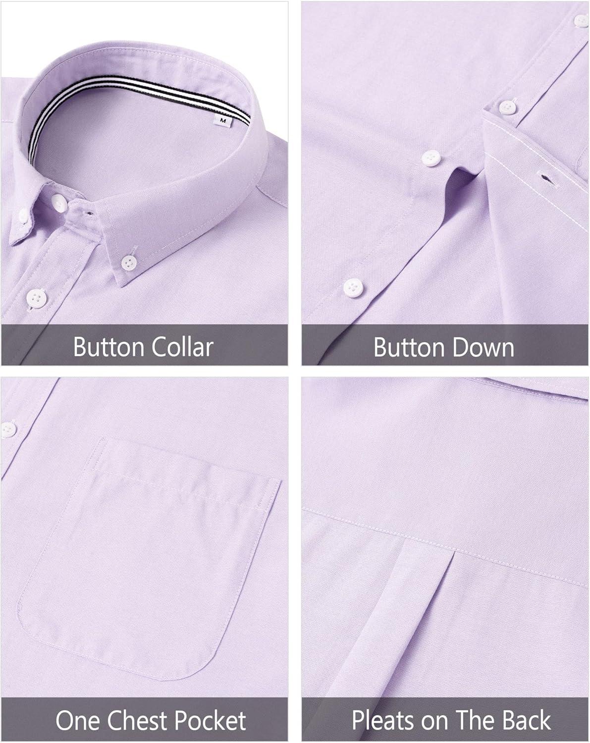 imageJVER Mens Oxford Shirt Solid Casual Button Down Collar Shirts Long Sleeve Dress Shirts with PocketPurple
