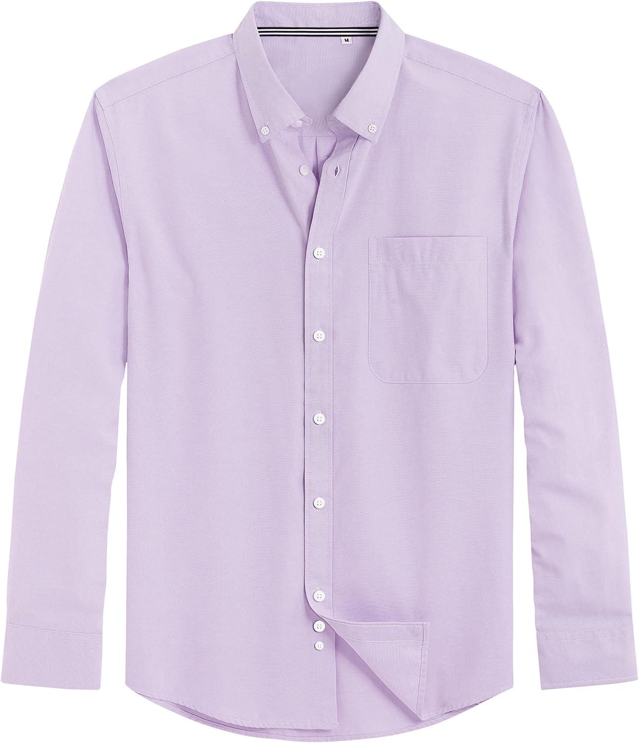 imageJVER Mens Oxford Shirt Solid Casual Button Down Collar Shirts Long Sleeve Dress Shirts with PocketPurple