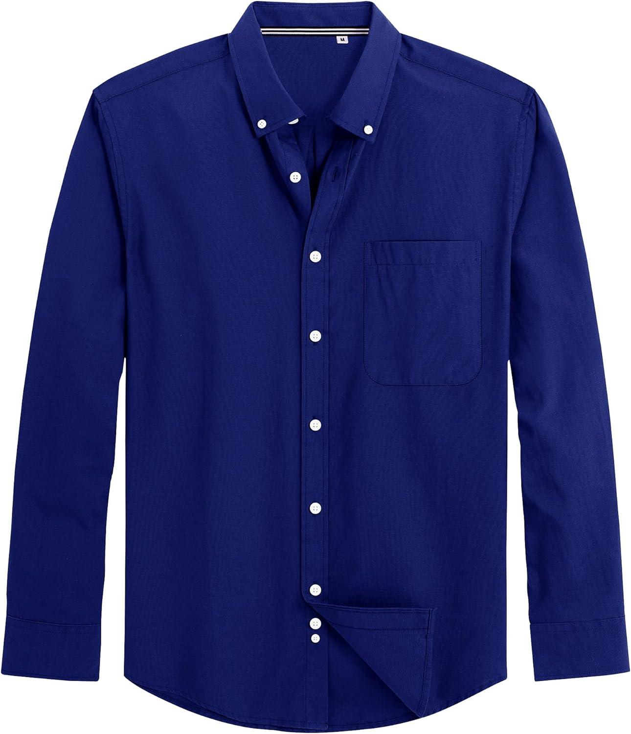imageJVER Mens Oxford Shirt Solid Casual Button Down Collar Shirts Long Sleeve Dress Shirts with PocketRoyal Blue