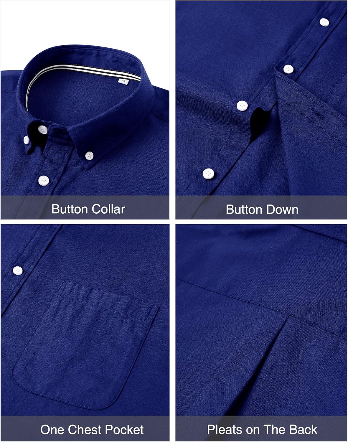 imageJVER Mens Oxford Shirt Solid Casual Button Down Collar Shirts Long Sleeve Dress Shirts with PocketRoyal Blue