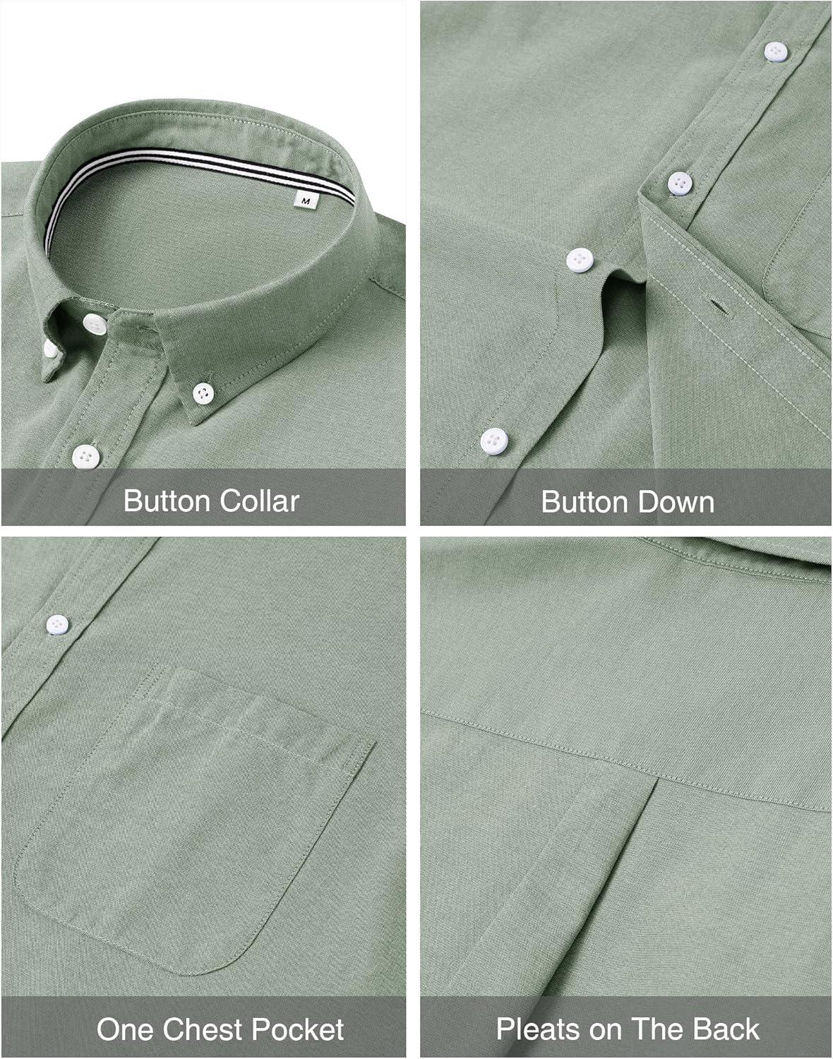 imageJVER Mens Oxford Shirt Solid Casual Button Down Collar Shirts Long Sleeve Dress Shirts with PocketSage Green