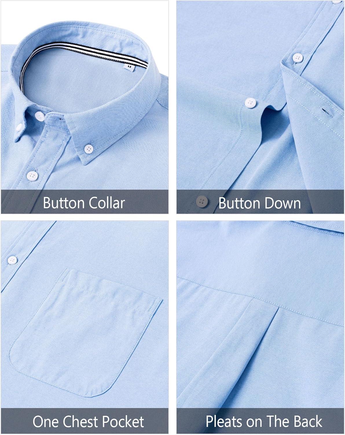 imageJVER Mens Oxford Shirt Solid Casual Button Down Collar Shirts Long Sleeve Dress Shirts with PocketSky Blue