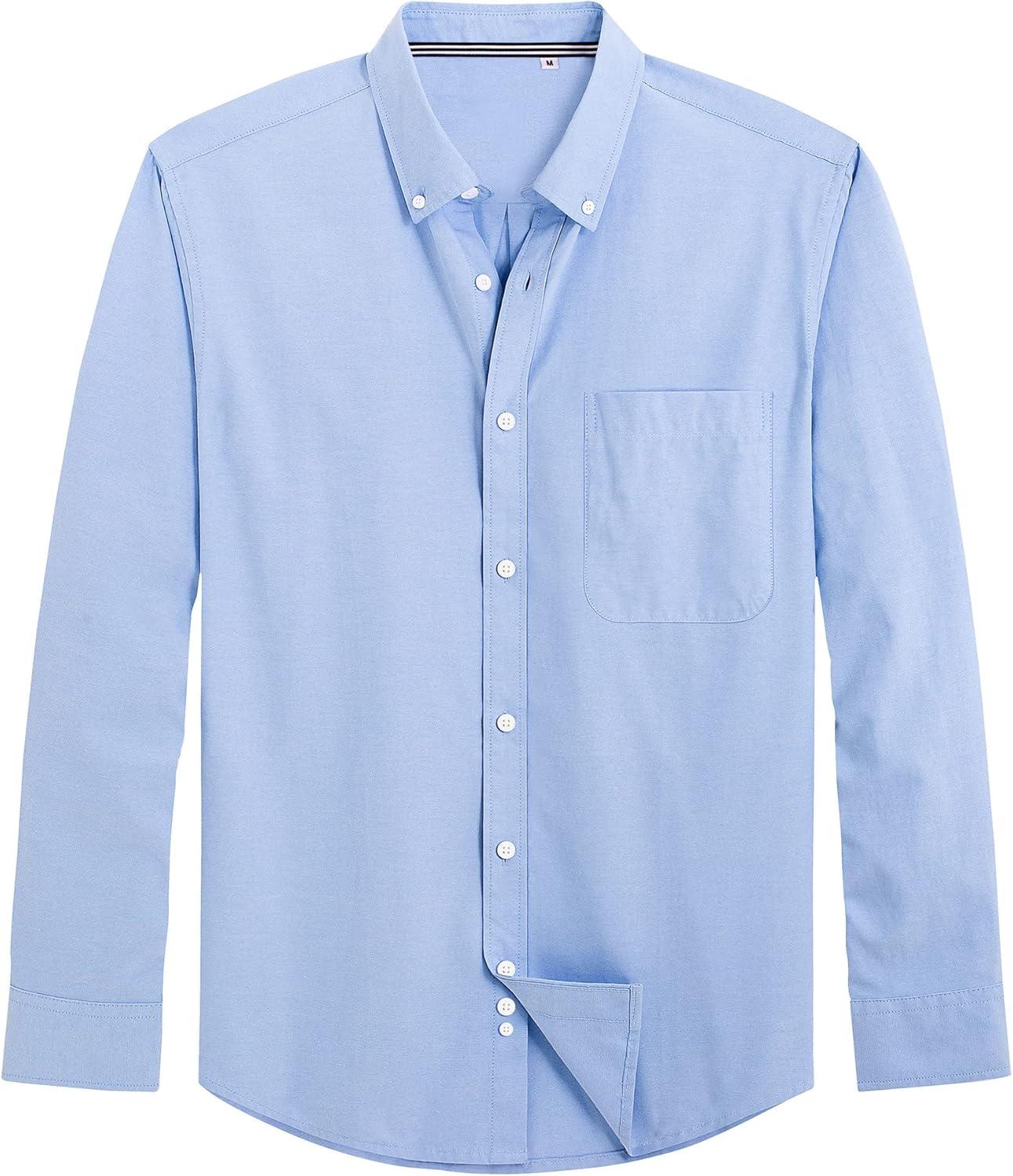 imageJVER Mens Oxford Shirt Solid Casual Button Down Collar Shirts Long Sleeve Dress Shirts with PocketSky Blue