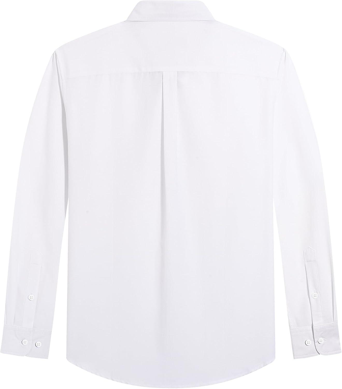 imageJVER Mens Oxford Shirt Solid Casual Button Down Collar Shirts Long Sleeve Dress Shirts with PocketWhite