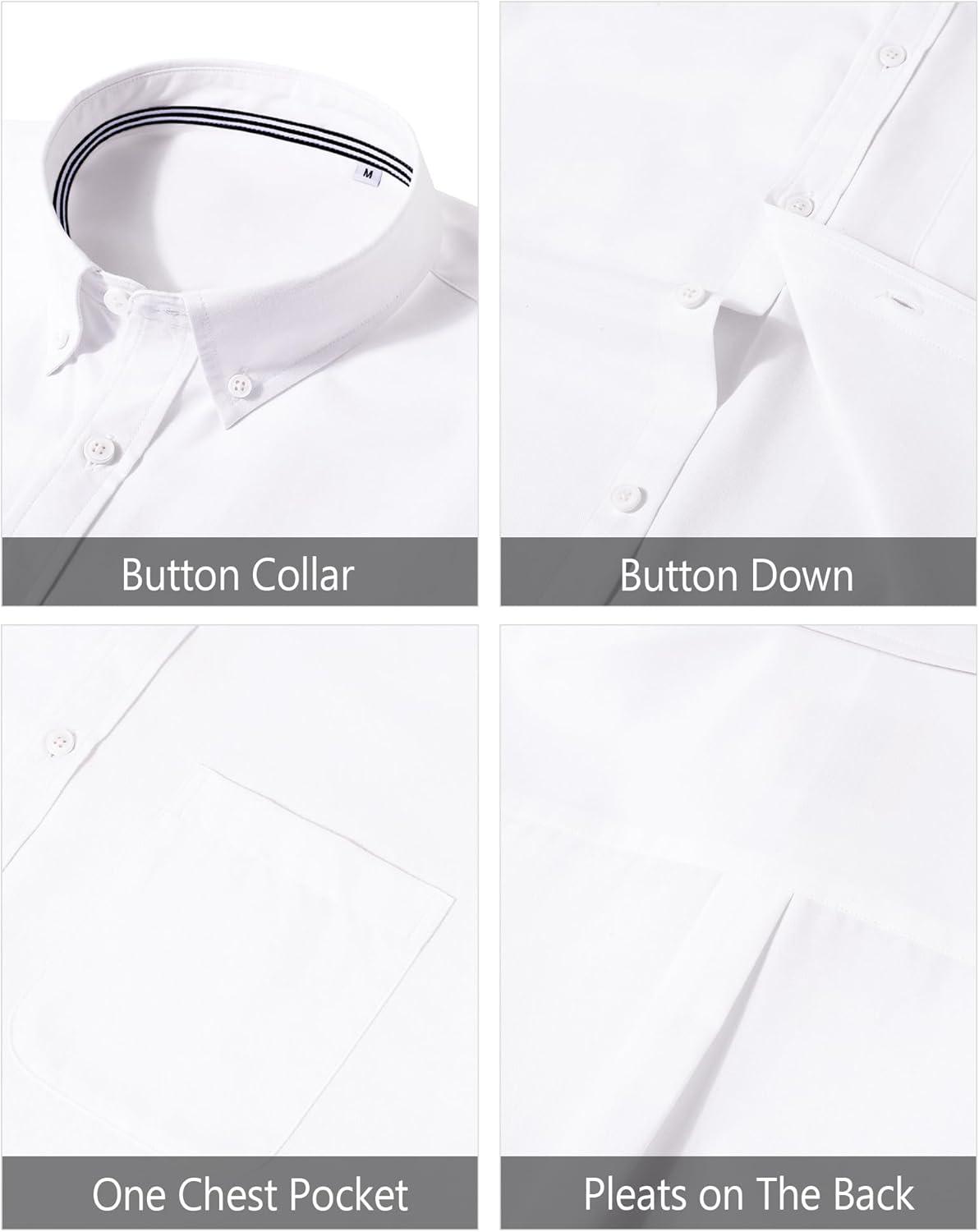 imageJVER Mens Oxford Shirt Solid Casual Button Down Collar Shirts Long Sleeve Dress Shirts with PocketWhite