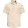 imageJVER Mens Cotton Linen Short Sleeve Shirts Casual Lightweight Button Down Shirts Vacation Beach Summer Tops with PocketBeige