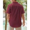 imageJVER Mens Cotton Linen Short Sleeve Shirts Casual Lightweight Button Down Shirts Vacation Beach Summer Tops with PocketBurgundy