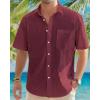 imageJVER Mens Cotton Linen Short Sleeve Shirts Casual Lightweight Button Down Shirts Vacation Beach Summer Tops with PocketBurgundy