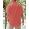 imageJVER Mens Cotton Linen Short Sleeve Shirts Casual Lightweight Button Down Shirts Vacation Beach Summer Tops with PocketCoral