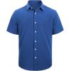 imageJVER Mens Cotton Linen Short Sleeve Shirts Casual Lightweight Button Down Shirts Vacation Beach Summer Tops with PocketDenim Blue