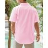 imageJVER Mens Cotton Linen Short Sleeve Shirts Casual Lightweight Button Down Shirts Vacation Beach Summer Tops with PocketLight Pink