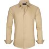 imageJVER Mens Dress Shirts Stretch Stain Shield Long Sleeve Solid Formal Shirt Business Casual Button Down ShirtsKhaki