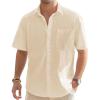 imageJVER Mens Cotton Linen Short Sleeve Shirts Casual Lightweight Button Down Shirts Vacation Beach Summer Tops with PocketBeige