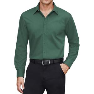 imageJVER Mens Dress Shirts Stretch Stain Shield Long Sleeve Solid Formal Shirt Business Casual Button Down ShirtsArmy Green